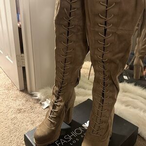Fashion Nova Tan Knee-High Boots